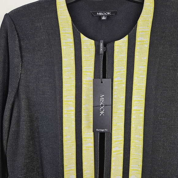Misook Black Yellow Trim Sweater Jacket Cardigan Size M NWT - Picture 6 of 8